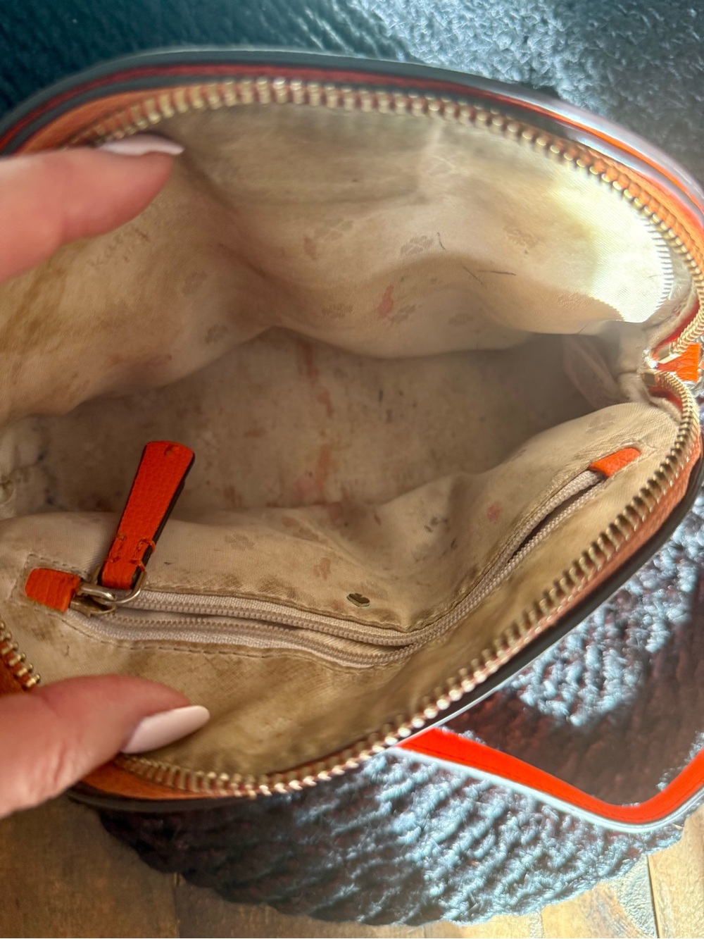 Kate Spade Crossbody Bag Womens Orange Pebbled Dome Chain Strap Top Zip - Picture 8 of 8